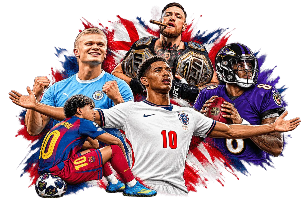 Collage of football, soccer and UFC athletes promoting live sports streaming on iShowMatch